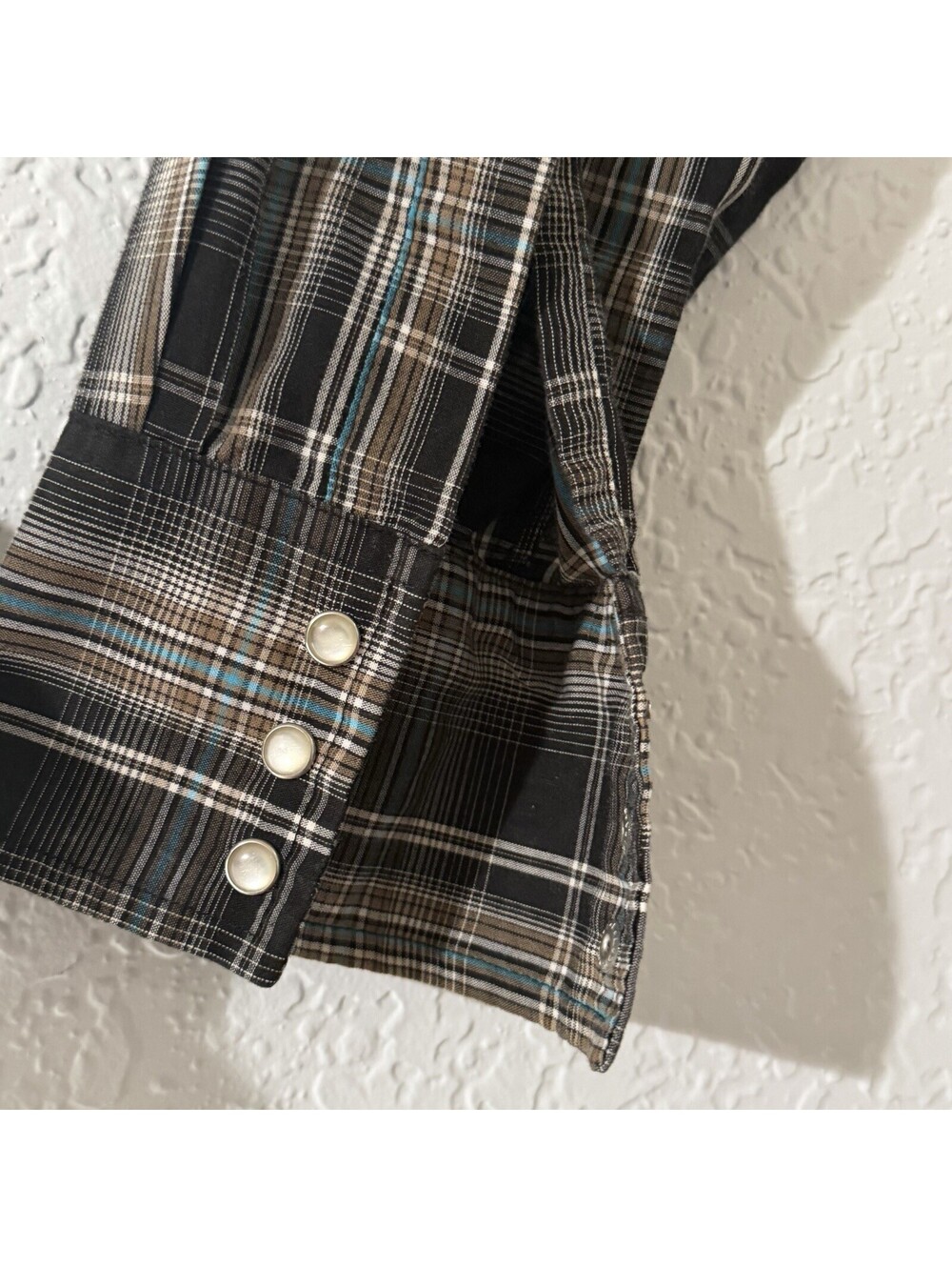 Wrangler Western Snap Shirt Men’s Medium Plaid Pearl Snap Long Sleeve Cowboy - Picture 7 of 7